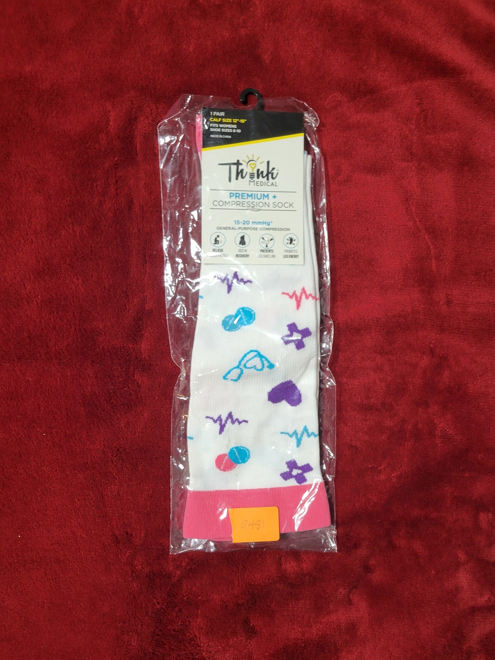 Women's White Multi Color Compression Socks, Size Regular